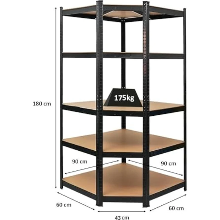 PROREGAL Eckregal Ragnar 1x: 180x90x60cm Schwarz Fachlast 175kg, Kellerregal, Steckregal, Garagenregal, Lagerregal – Bild 3