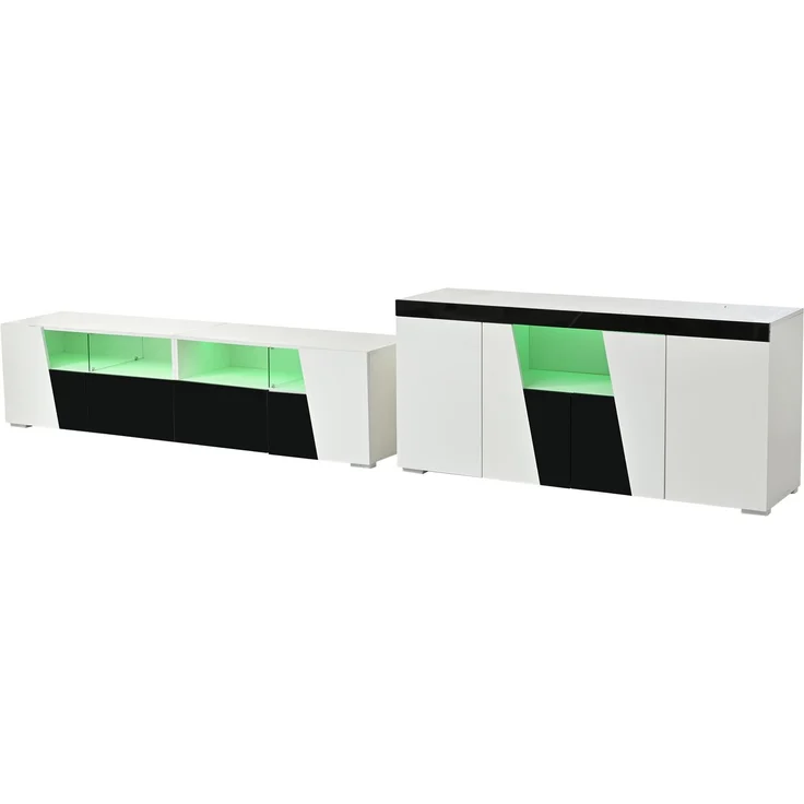 ZUBALIYA Wohnzimmerset 180x38,5x45 cm, mit LED-Beleuchtung, Hochglanz, aus Spanplatte, Weiß – Bild 8
