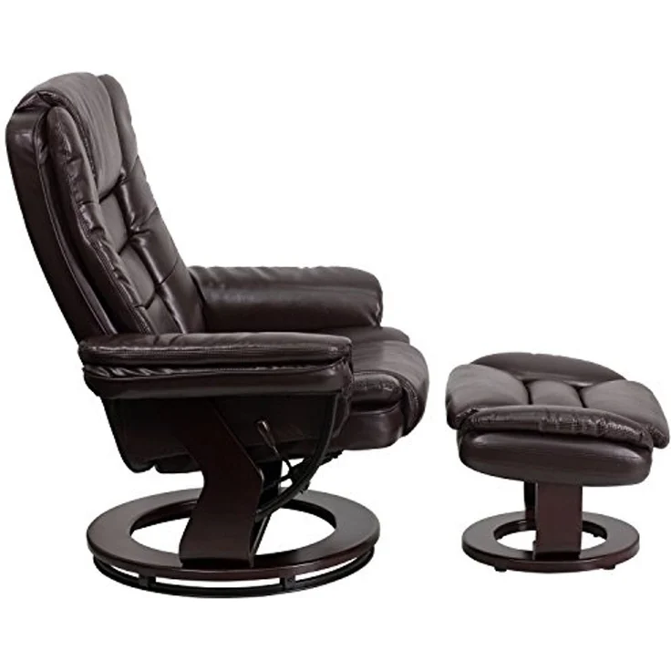 Flash Möbel modernes schwarz Leder Liege/Ottoman mit drehbaren Mahagoni Holz Boden, Schaumstoff Holz Polyurethan Leder, braun, 40" D x 32.75" W x 41" H – Bild 5