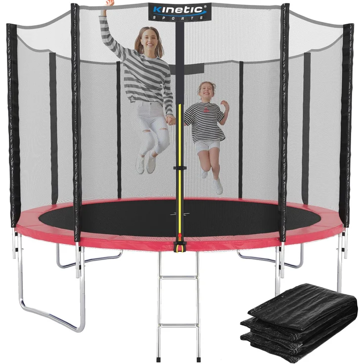 KINETIC SPORTS Trampolin Outdoor 'Salto Plus' - Komplett-Set für Kinder, USA Sprungtuch, Netz, Randpolster, Leiter, Pink-2, Ø 305 cm – Bild 1