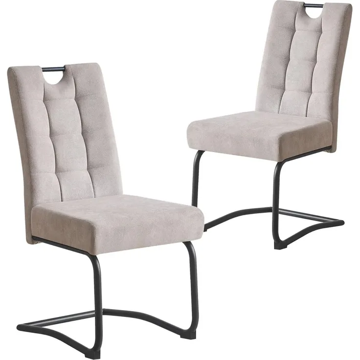B&D home Esszimmerstühle SOFIA 2er Set | Freischwinger Stühle Schwingstuhl für Esszimmer, Küche, Büro | retro industrial | Webstoff Grau
