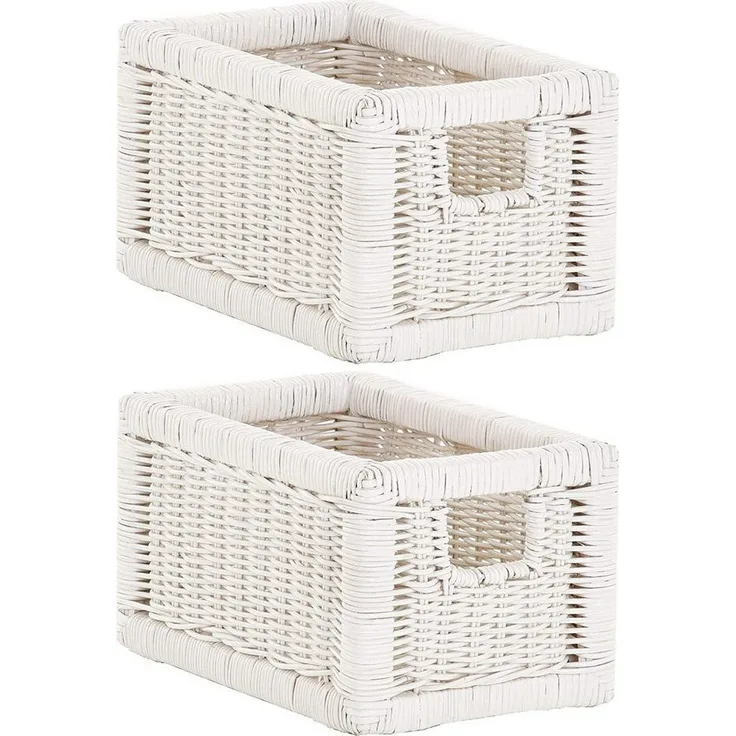 Krines Home Regalkorb Set/2 Regalkorb Aufbewahrungskorb geflochten Rattan (Klein-Mehrfarbig) (2-teiliges Set), Korbset Aufbewahrung Regal Schrankkorb Korb, ca. 20 x 32 x 17,5 cm