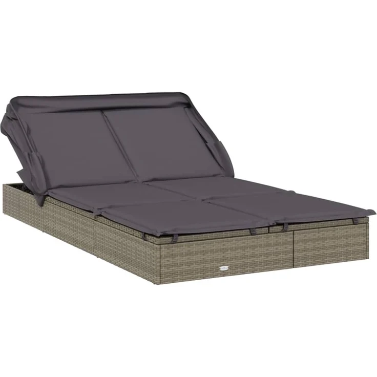 2-Personen-Sonnenliege, Gartenliege mit Dach Grau 213 x 118 x 97 Poly Rattan – Bild 2
