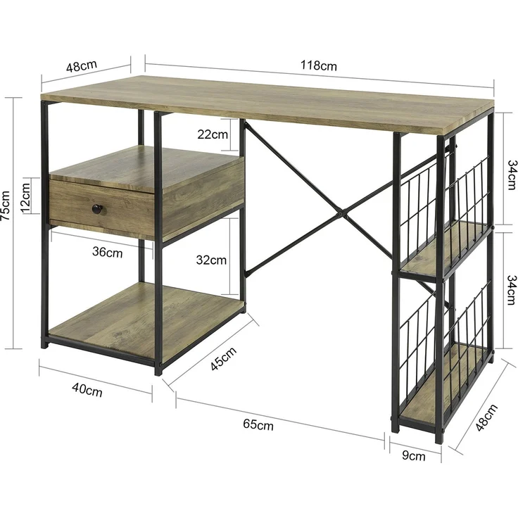 SoBuy FWT61-N Schreibtisch, MDF, PVC-Furnier, Holzfarben, 118 x 75 x 48 cm – Bild 3