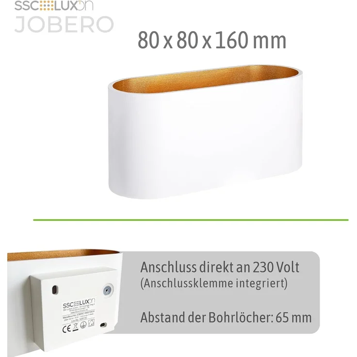 SSC-LUXon LED Wandleuchte JOBERO Wandlampe weiß gold Up & Down mit G9 LED warmweiß 3W, Warmweiß – Bild 5