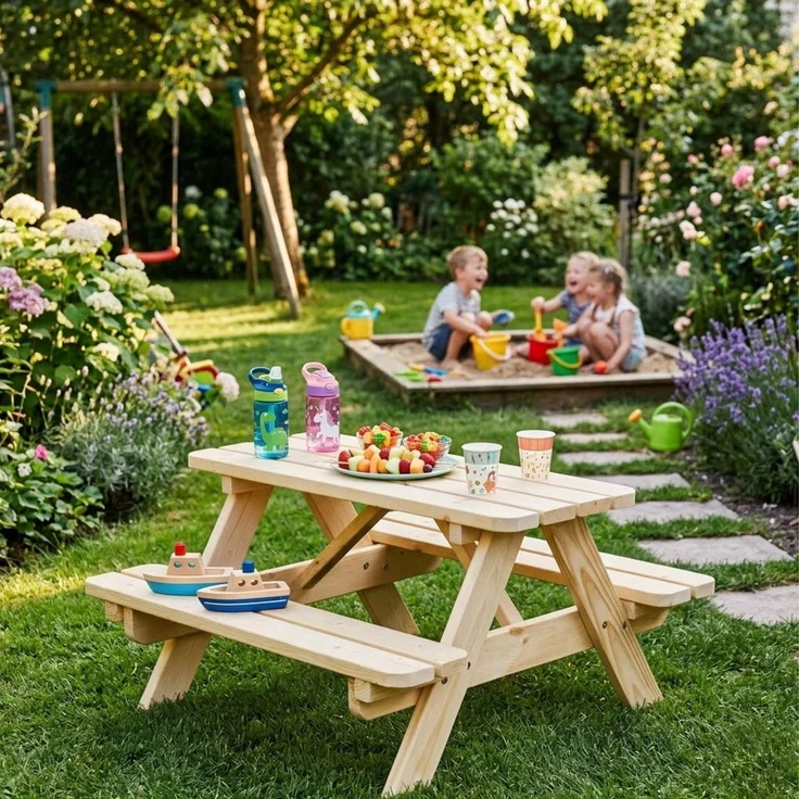 Picknicktisch Kinder Gartentisch Jimmy Kiefer Holz 90x85cm – Bild 2