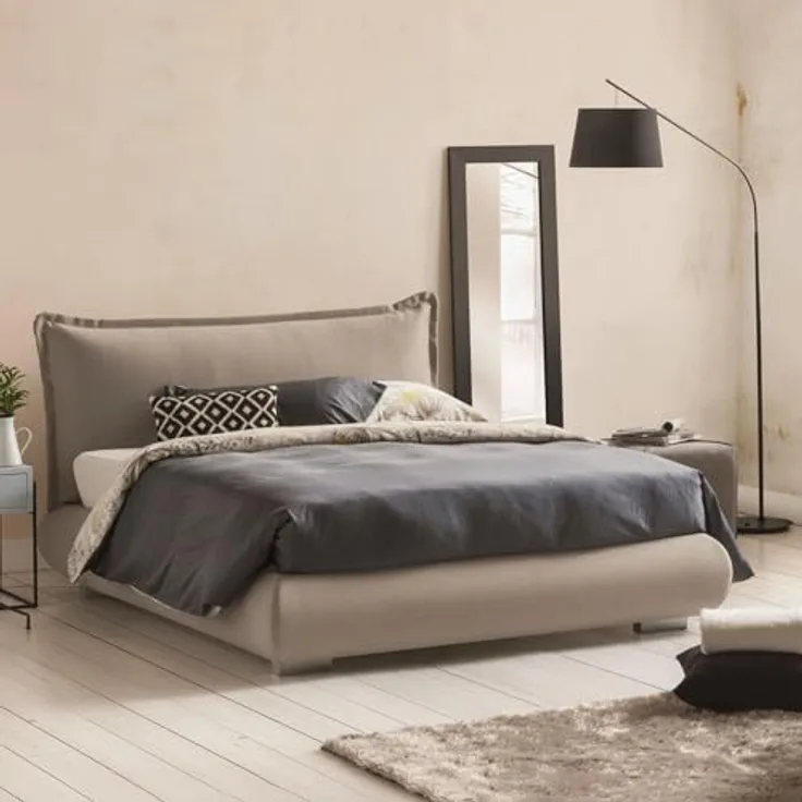 Talamo Italia - Doppelbett Ilenia, Bettkasten mit Stoffbezug und Kopfteil, 100 % Made in Italy, Öffnung vorne, geeignet für Matratzen 160x190 cm, Grau