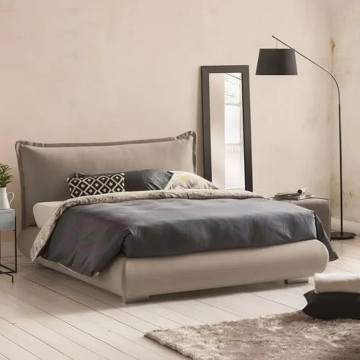 Talamo Italia - Doppelbett Ilenia, Bettkasten mit Stoffbezug und Kopfteil, 100 % Made in Italy, Öffnung vorne, geeignet für Matratzen 160x190 cm, Grau – Bild 1