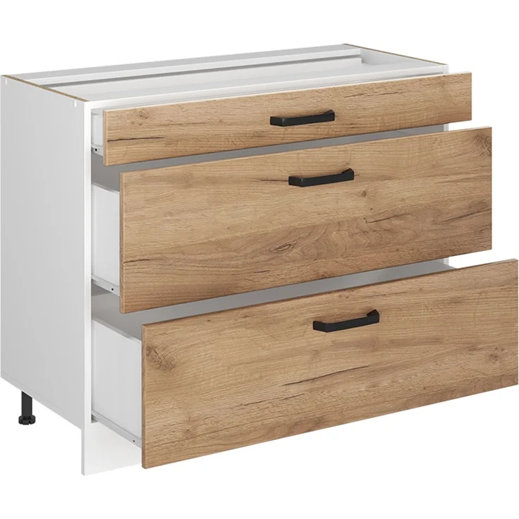 Küchenunterschrank R-Line Goldkraft Eiche/Weiß 100 cm Arbeitsplatte Marmor Vicco – Bild 3