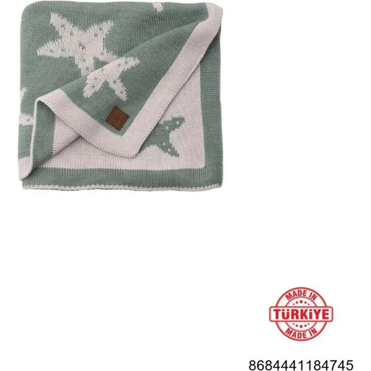 Babydecke Baby Strickdecke, Babydecke, Weich & Atmungsaktiv, 80x100cm Grü Sterne, Little Dedi – Bild 4