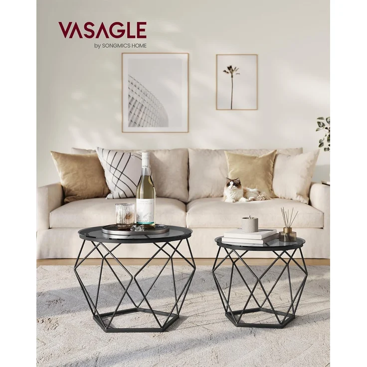 Vasagle Couchtisch rund, 2er Set, Wohnzimmertisch, Beistelltisch, modern, abnehmbare Tischplatte, für Wohnzimmer, schiefergrau-tintenschwarz – Bild 2