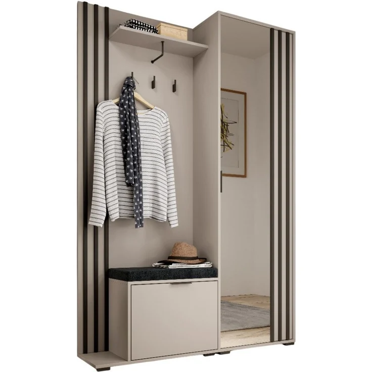MOEBLO Kompaktgarderobe JOHN (Dielenschrank Wandschrank Regal Diele & Flur Kleiderschrank Schuhschrank, mit Spiegel Flurgarderobe Schrank Kompaktgarderobe), (BxHxT): 135x197x34cm – Bild 5
