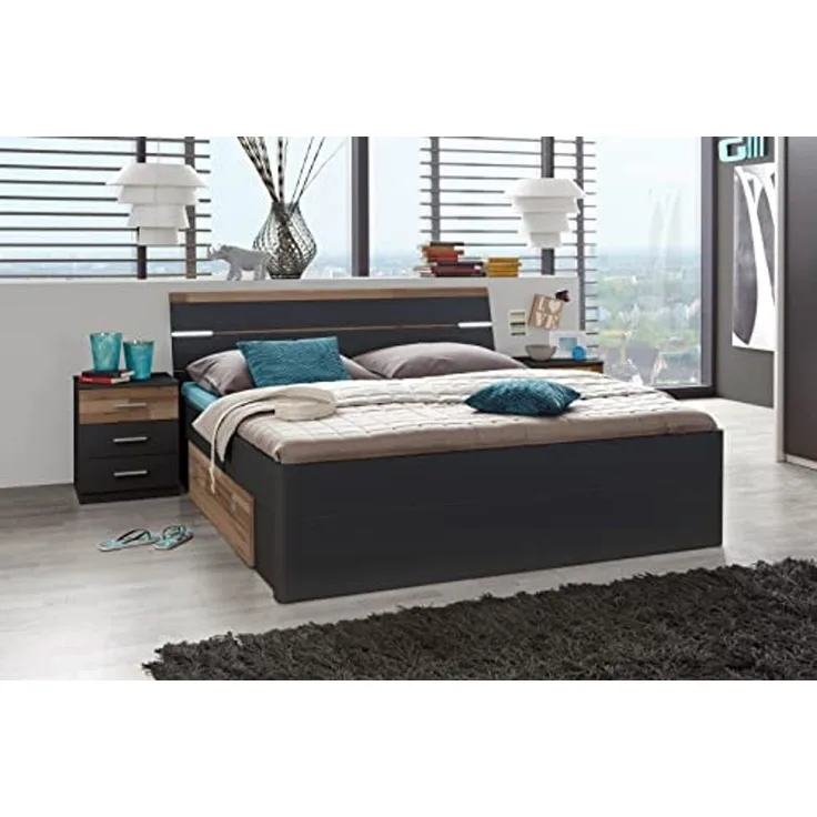 Bettanlage >Isobel< in Graphit - 185x97x205cm (BxHxT)