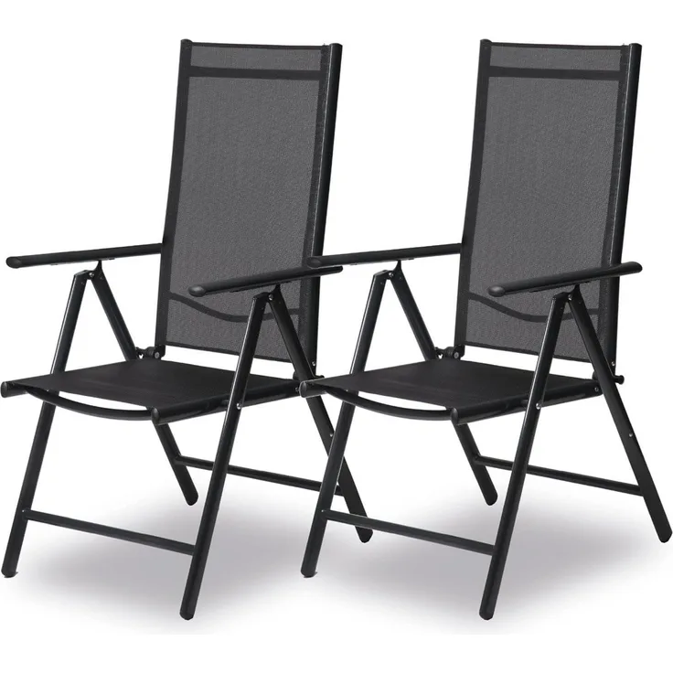 sunnypillow 2er Set Gartenstühle Hochlehner | klappbar 8-Fach verstellbare Rückenlehne mit Armlehnen | 120 kg belastbar | Aluminium Klappsessel für Garten Balkon Terrassen wetterfest | Anthrazit