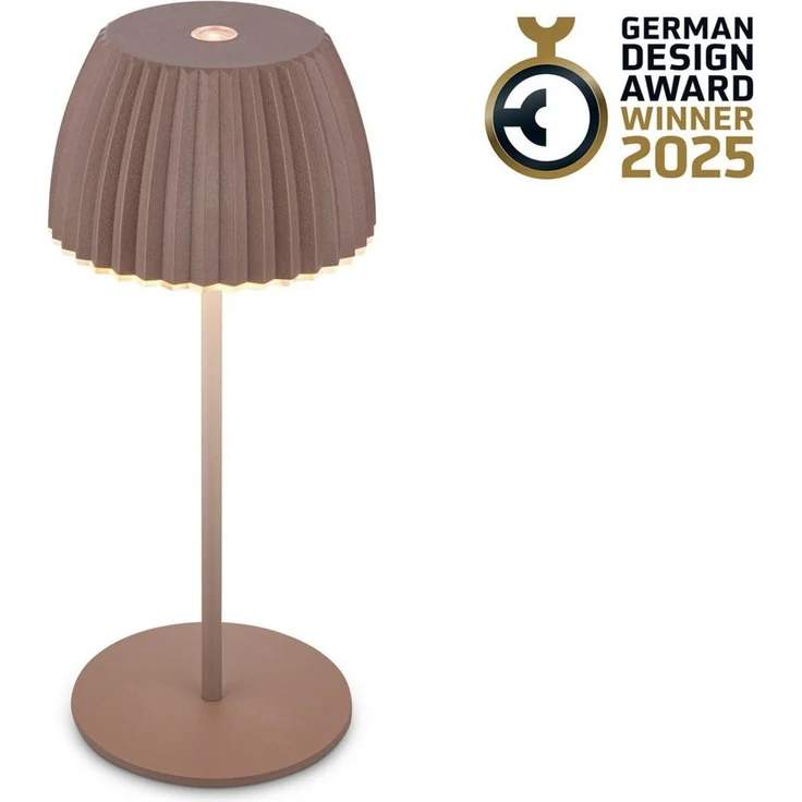 BRILONER - Riffle Mini LED Tischlampe kabellos IP44 mit Lichtkante, Touchdimmer, Akku tauschbar, Nachttischlampe, LED Lampe, Akku Lampe, German Design Award Winner 2025, 8,5x20 cm, Umbrasand – Bild 5