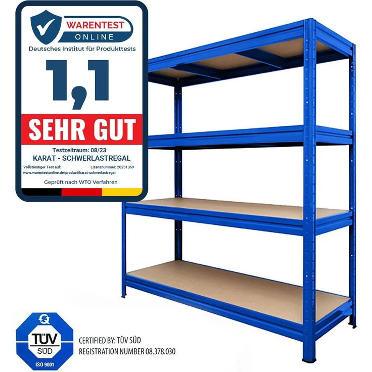 Weitspannregal | Blau | Regal für Keller & Werkstatt | Traglast bis 1600 kg | 200 x 180 x 60 cm