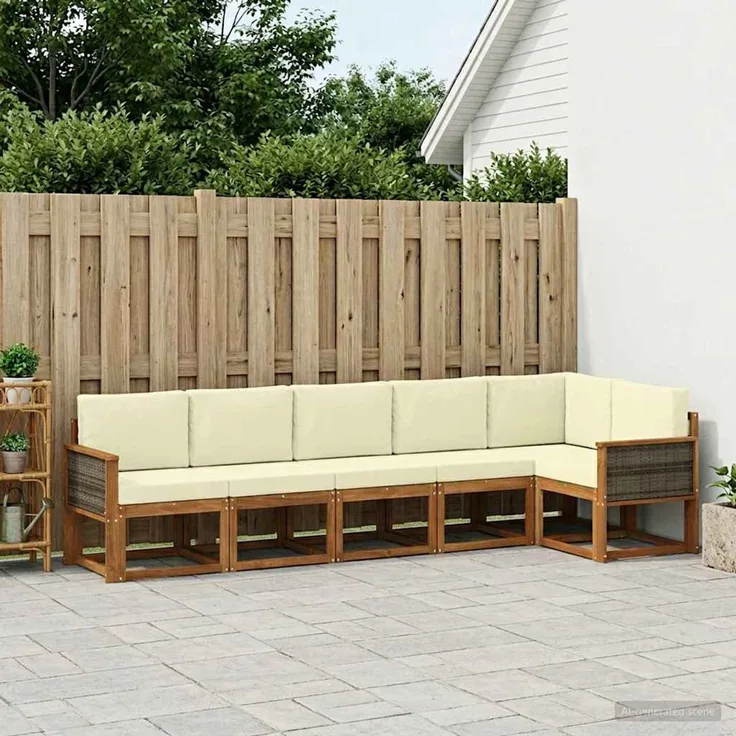 vidaXL Outdoor-Sofagarnitur 6 stk. 6-Sitzer Natur und Creme 3385246