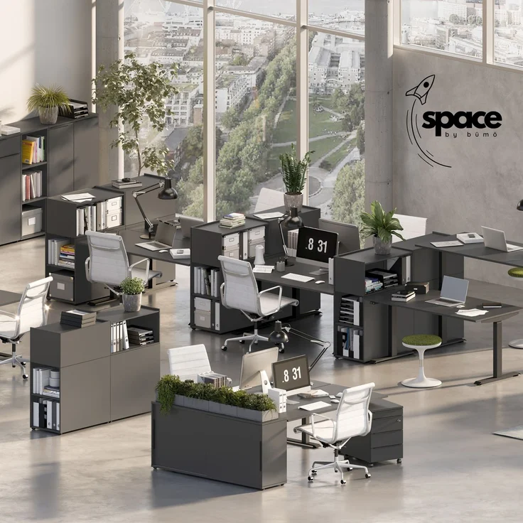 bümö Space Anstellcontainer & Raumteiler in Graphit, Regal Container mit 5 Fächer - Schreibtisch Schrank für Ordner & Akten am Bürotisch - Schreibtischcontainer für Büro & Homeoffice, SPCRT-547 – Bild 4