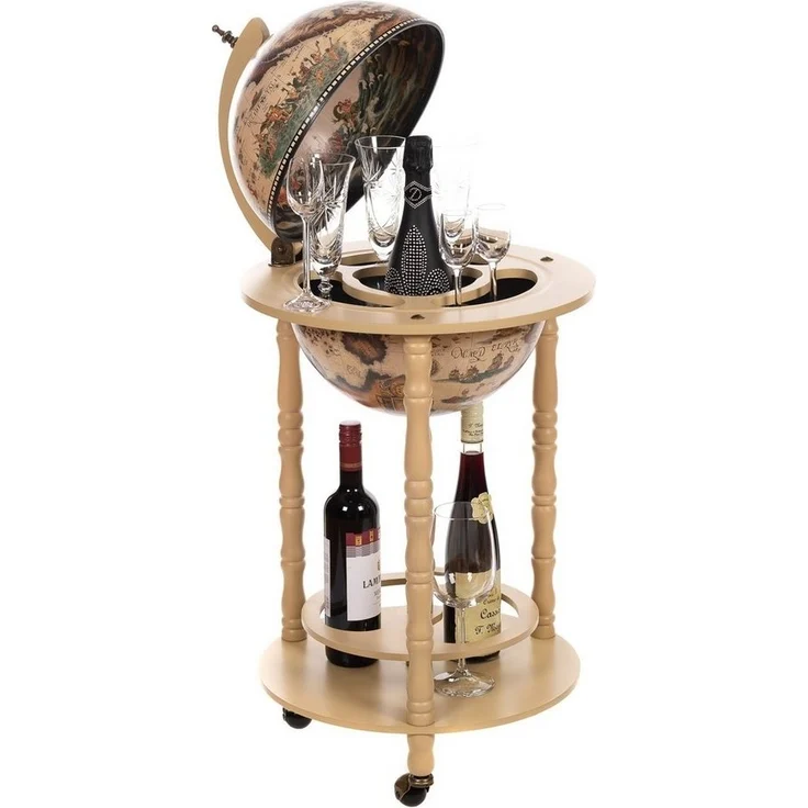 BIRENDY Dekoobjekt Barwagen 33001W Antikweiß geöffnet 100cm Globusbar Bartisch Hausbar – Bild 1