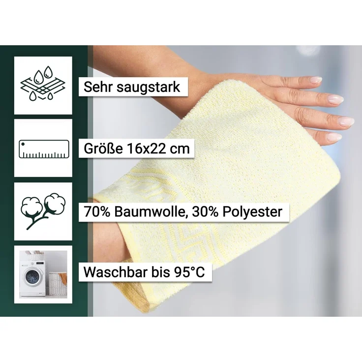 ZOLLNER 20er Set Waschlappen, gelb, Mischgewebe, 16x22 cm – Bild 3