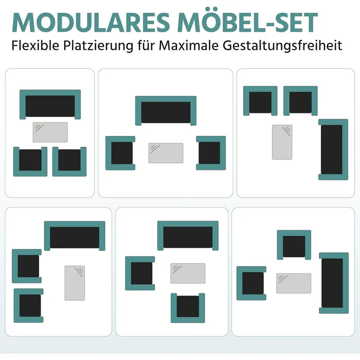 Yaheetech Balkonset Gartenmöbel-Set 4-er Set Rattanmöbel für 4 Personen, Gartengarnitur aus Zweisitzer-Sofa & 2 Einzelsofas & Kaffeetisch – Bild 9