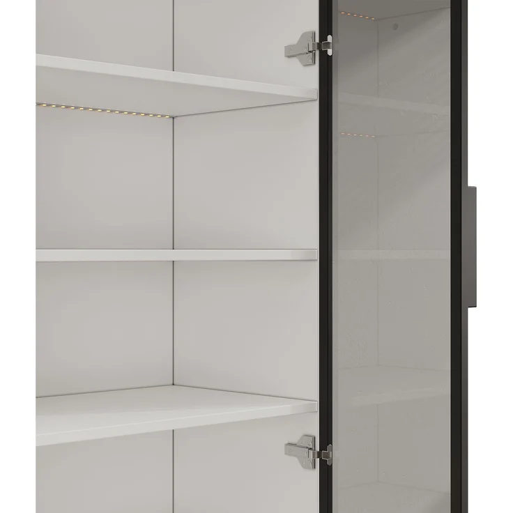 ZUBALIYA 60×40×160 cm große Vitrine mit LED-Beleuchtung – Vitrine aus Rauchglas mit Aluminiumrahmen und zwei Türen im unteren Bereich, Bücherregal, Vitrine,Sideboard – Bild 9