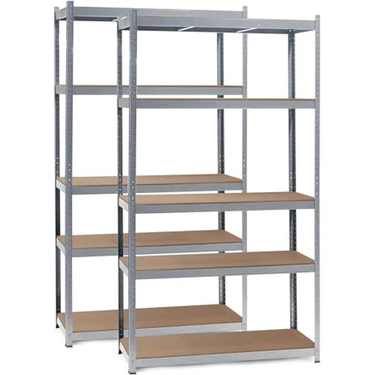 Wiltec Set 2X Schwerlastregal 100 x 50 x 200 cm, 200kg/Ablage, Steckregal verzinkt aus Stahl, Lastenregal mit 5 Ablagen, Werkstattregal – Bild 2