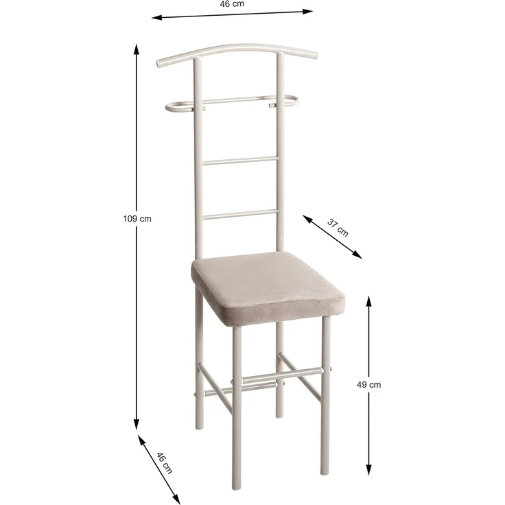 Haku Herrendiener Dressboy aus pulverbeschichtetem Stahlrohr, gepolsterte Sitzfläche mit Samtbezug in Kaschmir, 45x47x109 cm – Bild 8