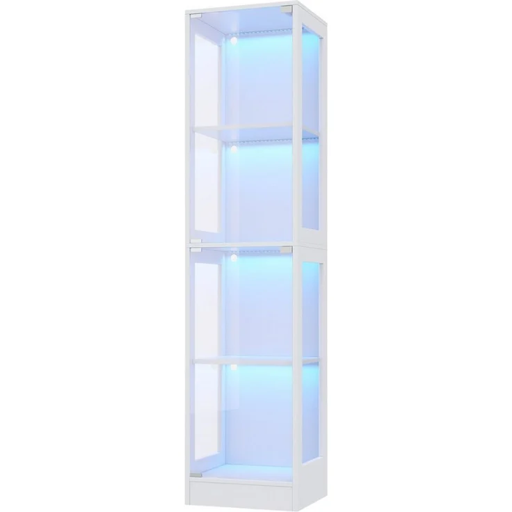 Flieks Glasvitrine Eckvitrine mit LED-Beleuchtung und Doppeltüren aus gehärtetem Glas (1-St, 40x35x170 cm) Standvitrine Eckschrank Hochschrank Sammlervitrine mit 4 Fächern Weiß – Bild 4