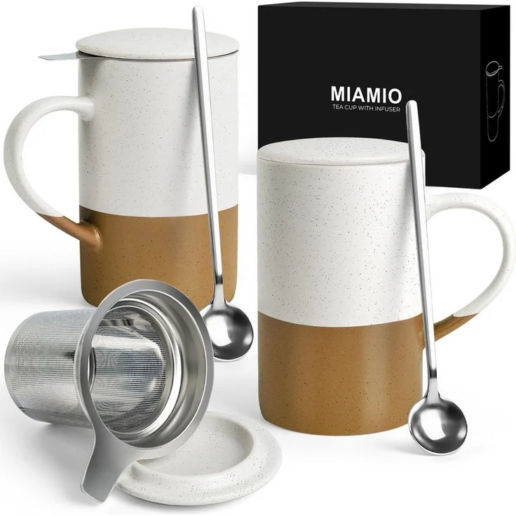 MiaMio Tasse für losen Tee mit Siebeinsatz und Deckel, Braun, 2-tlg, Keramik, 500 ml je Tasse – Bild 2