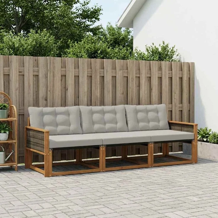 vidaXL Outdoor-Sofagarnitur 3 stk. 3-Sitzer Natur und Hellgrau 3381211 – Bild 1