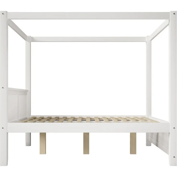 Odikalo Jugendbett Einzelbett Bettgestell Gästebett mit Himmelbett-Design (90/140x200 cm Himmelbett aus Holz mit dekorativem Dachrahmen und vertikalen Lamellen am Kopf- und Fußteil(ohne Matratze) – Bild 4