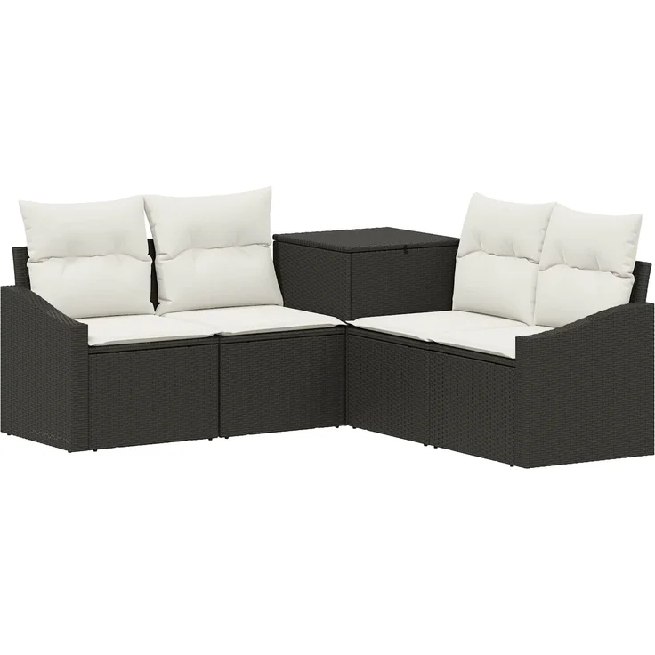 vidaXL Sofa Set 5 stk. Schwarz und Cremeweiß Polyrattan und Stahl 3447812 – Bild 2