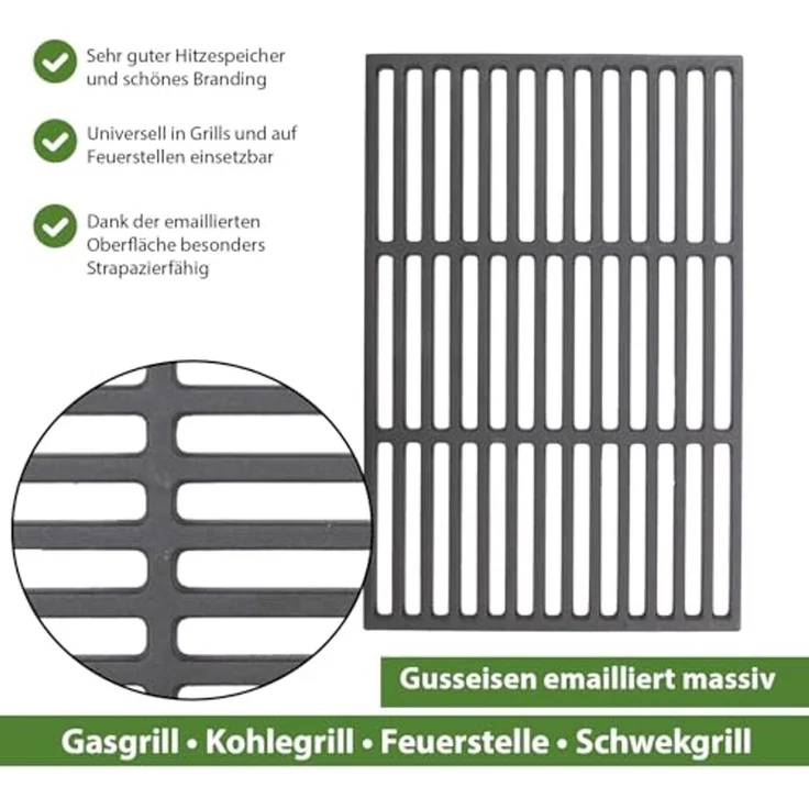 Grillrost 60x40cm rechteckig emailliert Rost Grillgitter Gusseisen Grillplatte – Bild 4