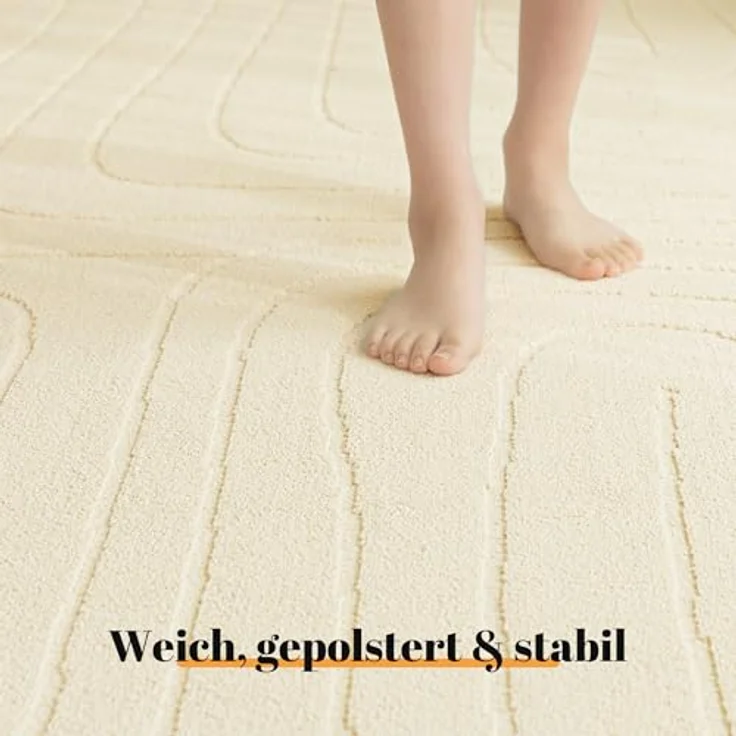 Sonive Linie Teppich Wasserabweisend rutschfest 160×230 cm Beige | Weiche Fußmatte Außen Innen für Wohnzimmer, Schlafzimmer, Kinderzimmer Waschbarer Küchenteppich – Bild 2