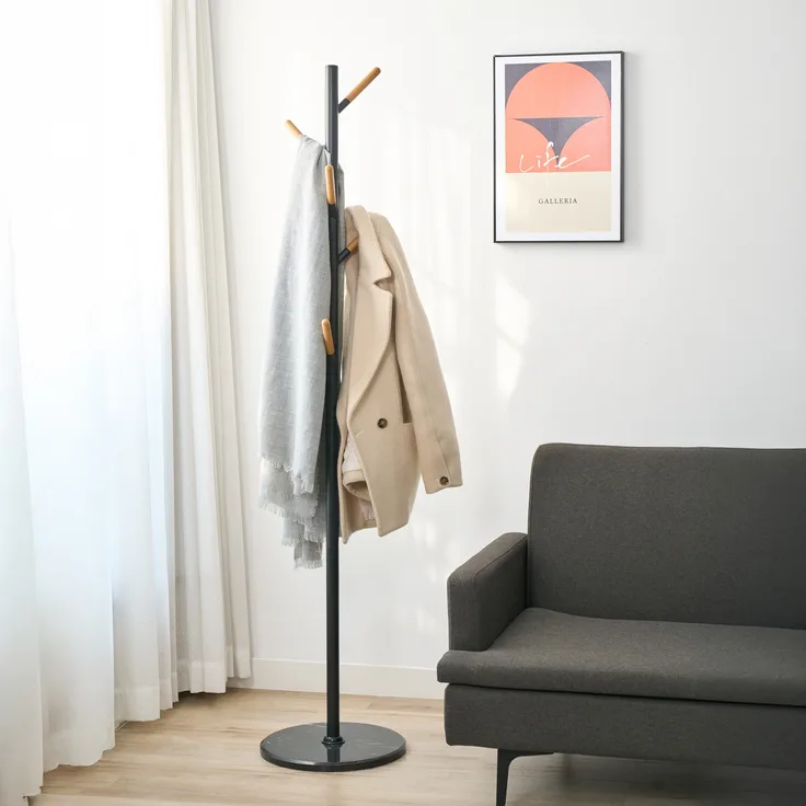 Garderobenständer Nacka 172x37 cm Schwarz + Holzoptik [en. casa]