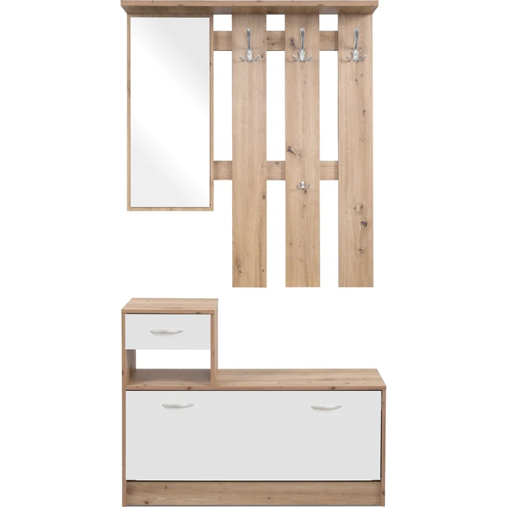 Kompaktgarderobe >Rudolf< in Artisan Eiche Dekor / Weiß - 100x180x25 (BxHxT) – Bild 1