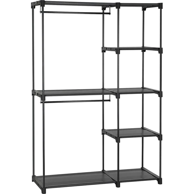 Songmics Kleiderschrank, Kleiderständer, Freistehende Garderobe, faltbar, Kleiderständer mit Kleiderstangen, Garderobenständer,112 x 43 x 165 cm, schwarz RYG24BK