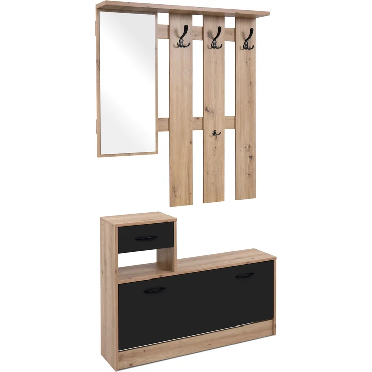 Kompaktgarderobe >Rudolf< in Artisan Eiche Dekor / Schwarz - 100x180x25 (BxHxT) – Bild 4
