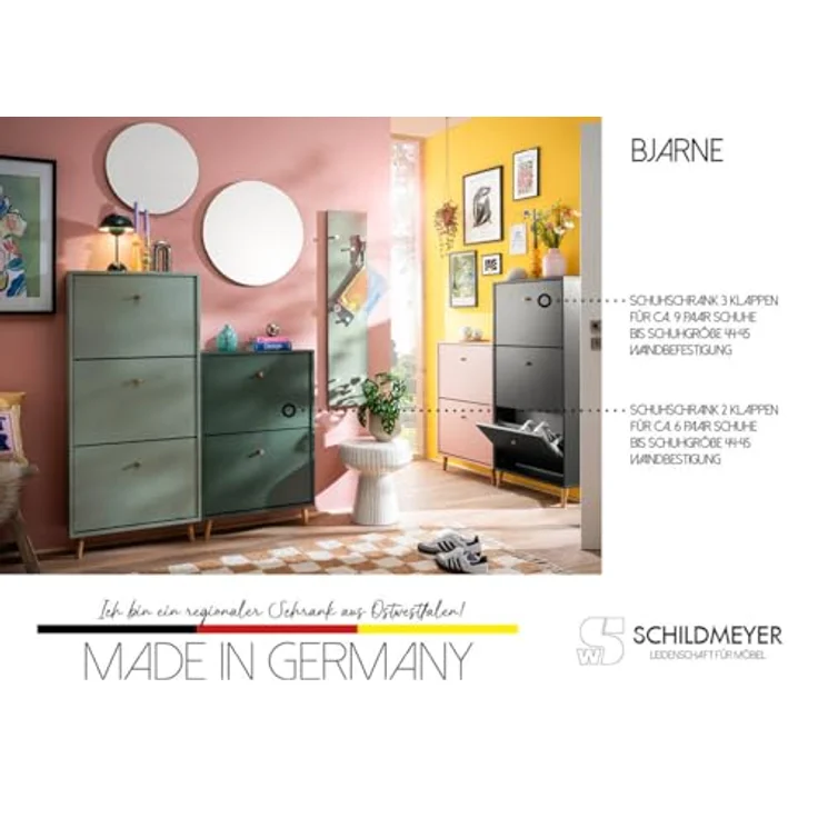 MID.YOU Schuhkipper, Waldgrün, Holz aus Eiche und Esche, massiv, 59.8x131x19.55 cm, stehend, Garderobe – Bild 4