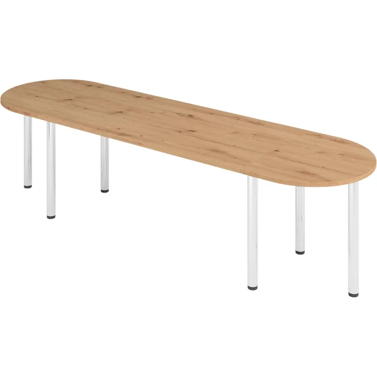 bümö Konferenztisch oval 280x80 cm großer Besprechungstisch in Asteiche, Besprechungstisch mit Chromfüßen, Meetingtisch für 8 Personen, Tisch für Besprechungsraum & Meeting, SETK2-R-C
