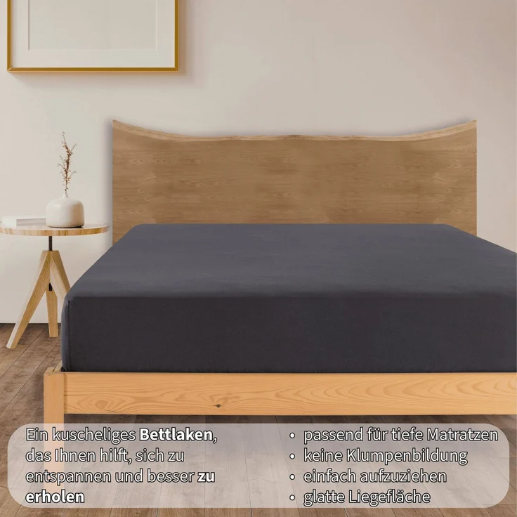 KK Jersey Spannbettlaken, Baumwolle Anthrazit, 140 x 200 x 30 cm – Bild 11