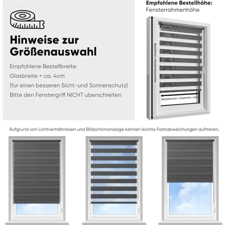 Sekey Doppelrollo Klemmfix ohne Bohren für Fenster, Doppelrollo 35 cm breit, Duo Rollo Jalousie Sonnenschutz, 35x100cm, Dunkelgrau – Bild 4