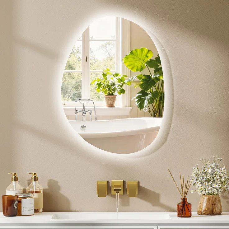 Asymmetrischer LED-Badezimmerspiegel 70 x 50 cm – 3 Farben, beschlagfrei, Wandmontage mit Touch-Schalter – Bild 3