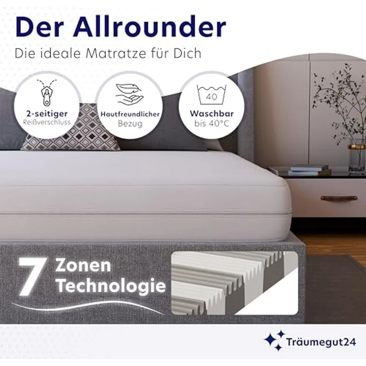 Träumegut24 - K12 Orthopädische 7-Zonen Kaltschaummatratze - Matratze Härtegrad H2 & H3 - Rollmatratze (140x200 cm, H2 & H3) – Bild 4
