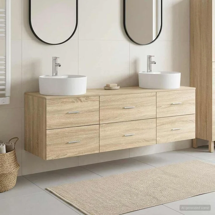 vidaXL Wandmontiertes Badezimmerschrank-Set 3 stk. Sonoma-Eiche 3405869 – Bild 1