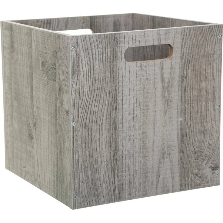 Five - Aufbewahrungsbox aus Holz, grau, 31 x 31 cm | Eichenholz-Optik, Würfelform. Für Regal, Bücherregal und Schreibtisch.