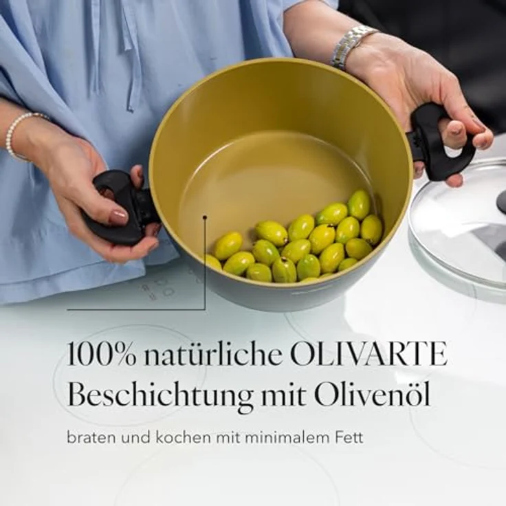 FLORINA AMVEGAN Aluminiumtopf 24 cm I 3,6L I Hohe Haltbarkeit I Glasdeckel I Olivenöl-Keramikbeschichtung I Einfaches Kochen & Spülen I Für alle Herdarten I Originales Design – Bild 6