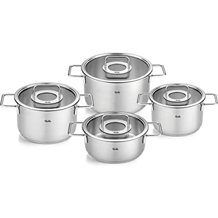 Fissler Topf-Set Fissler Pure Collection, Edelstahl 18/10 (Set, 4-tlg, Kochtopf 16/20/24 + Bratentopf 20cm), Made in Germany