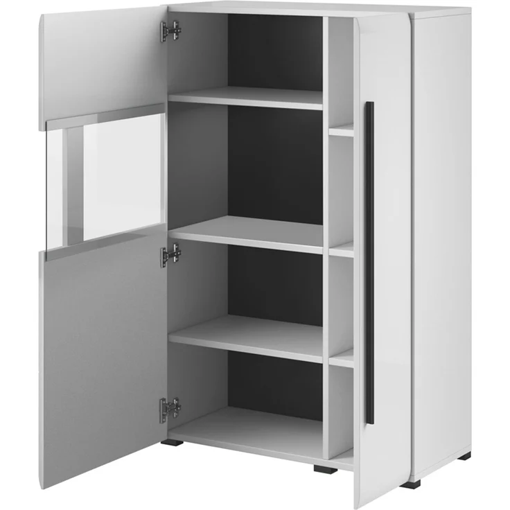 Highboard Vitrine weiß Hochglanz TURDA-83 modern mit Absetzungen in schwarz, B/H/T: ca. 90/136/39 cm – Bild 4